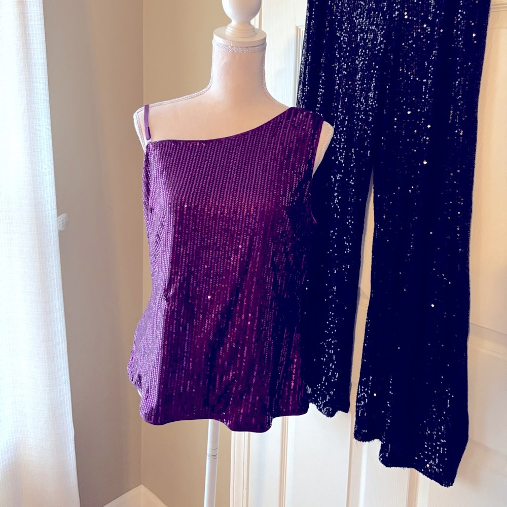 Purple one shoulder sequin top